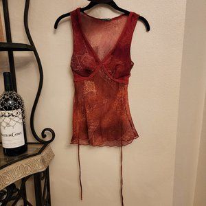 Wet Seal Sheer Sleeveless Tank with Tie String